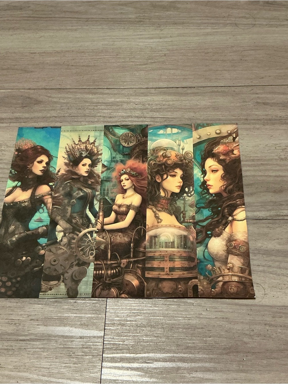 Steampunk Art Print Set - Turquoise & Brown Decorative Panels